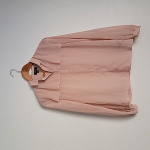 Jason Wu For Target Pink Chiffon Like White Polka Dots Blouse Long Sleeve